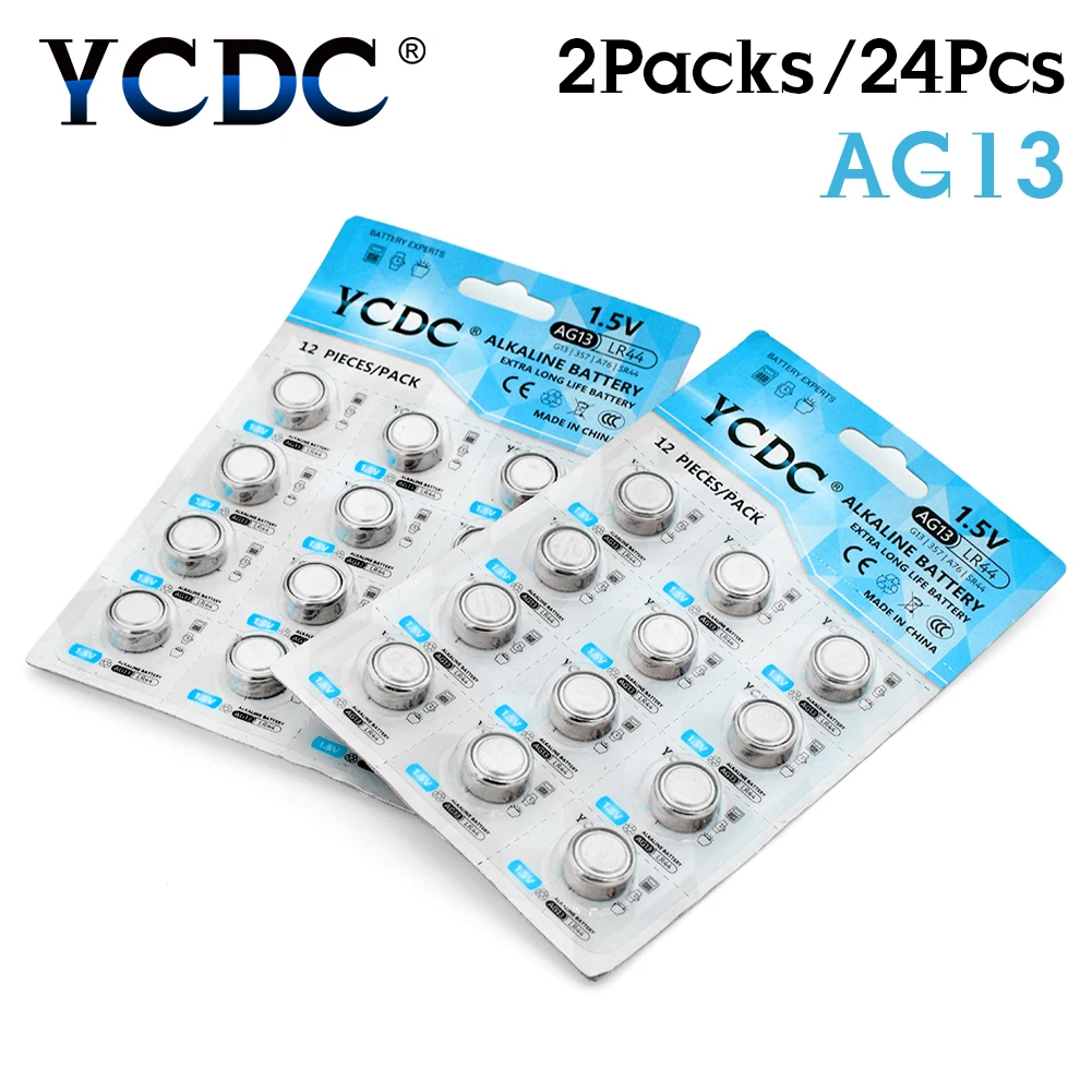

YCDC 24pieces/2packs Button Battery A76 SR1154 LR44 357 Alkaline 1.5V AG13 Coin Cell Batteries AG 13 For Toys Watch Calculator