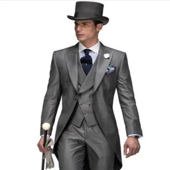 Skup Gorąca Sprzedaż Szary Beżowy Groom Smokingi Garnitury ślubne Dla Garnitury Groomsman ślubne Pan Młody Garnitury Męskie Frak (kurtka + Spodnie + Kamizelka + Krawat)