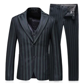 

Large Size Men's Suits Set Three Sets of Youth Korean Version of the Self-cultivation Casual Striped Thin Section Suit Male