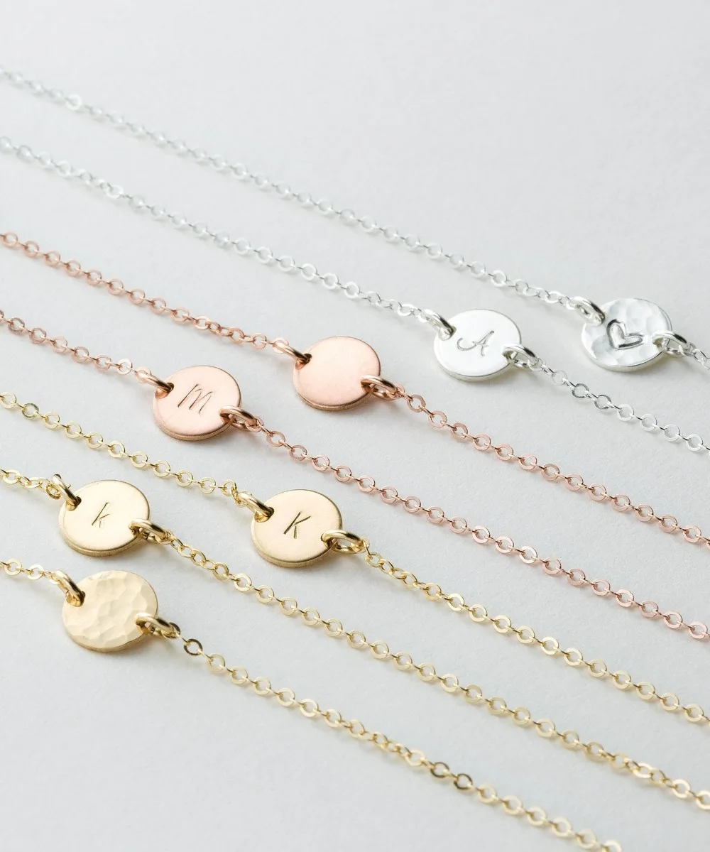 

FYB166 Dainty Simple Jewelry Copper Disc Customization Bracelet Personality Name 26 Letters A-Z Initial Disc Bracelet
