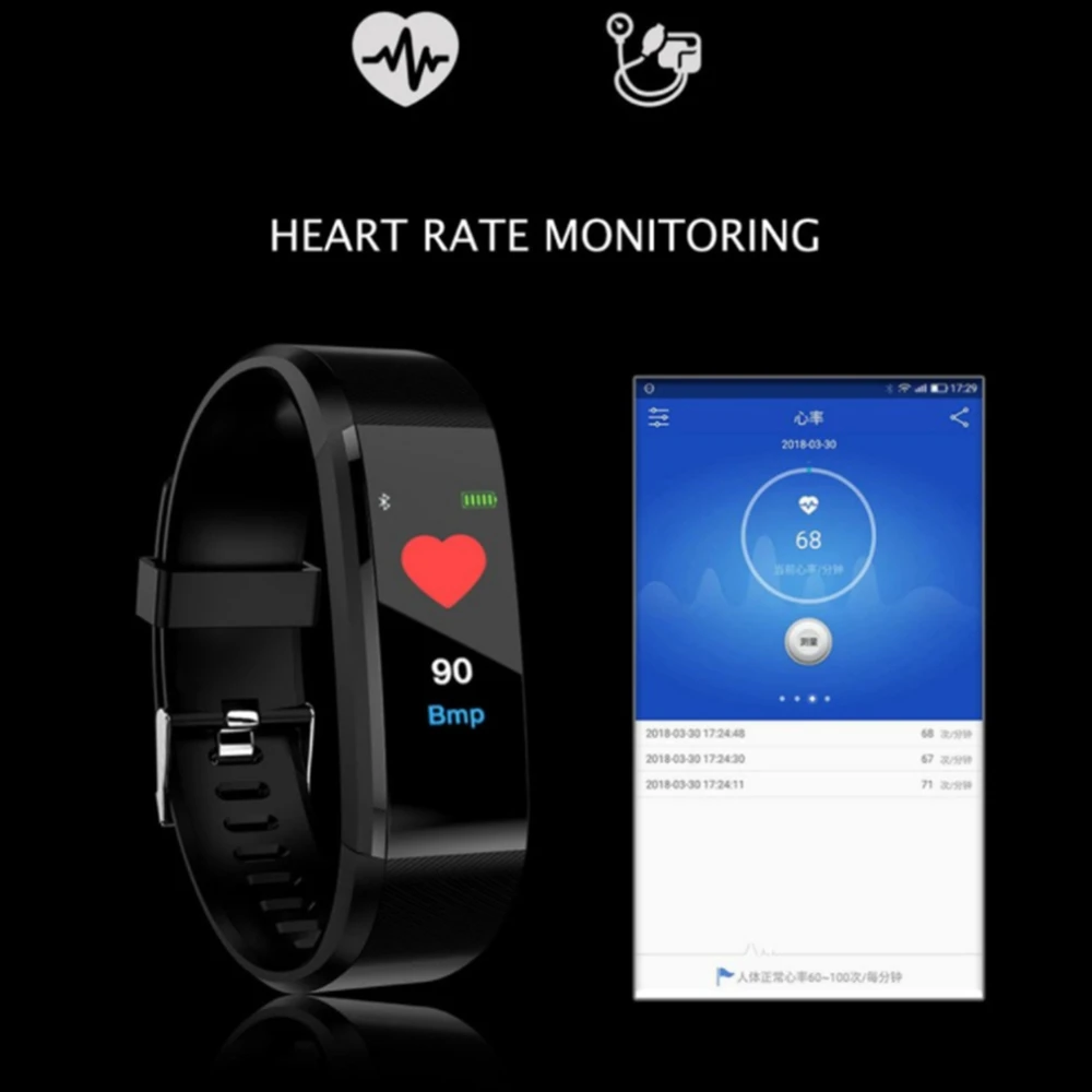 ID115Plus Smart Wrist band Bluetooth Heart Rate Monitor