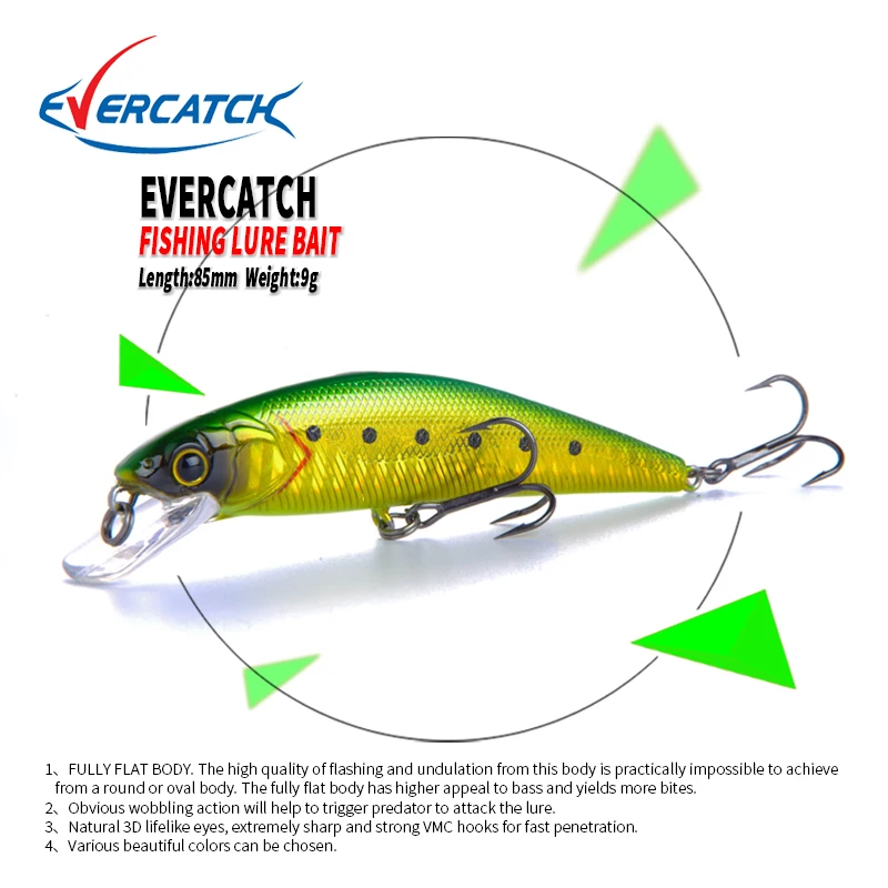 

2018 EVERCACH CL85 Retail Fishing tackle Hot A+ fishing lures shad,5color for choose quality professional minnow 8.5cm 9g minnow