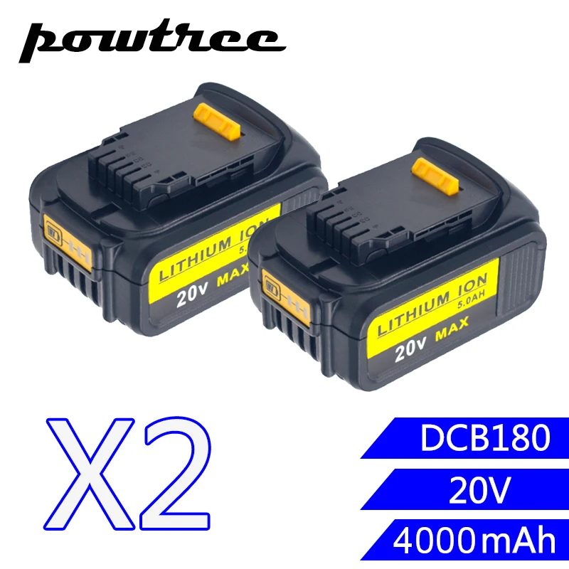 

2Packs 18V 5000mAh DCB180 Li-ion Rechargeable Power Tool Battery For DEWALT DCB203 DCB181 DCB180 DCB200 DCB201 DCB201-2 L10