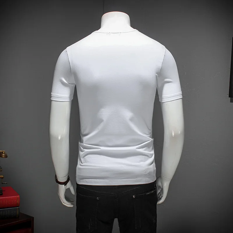 T17040 Стразы вышивка цветочный узор Роскошная футболка с коротким рукавом лето новая качественная хлопковая модная футболка мужская M-5XL