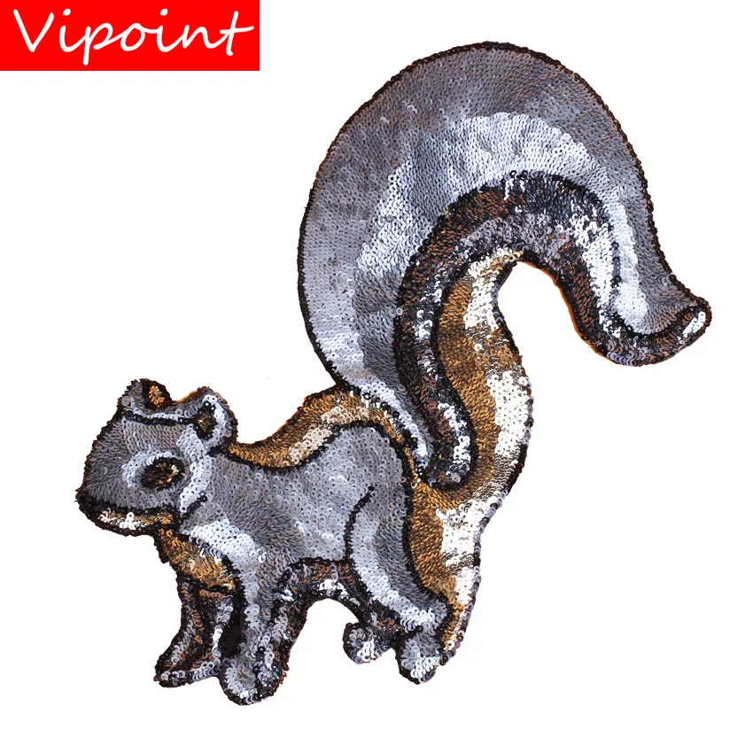 

VIPOINT embroidery Sequins big squirrel patches animal patches badges applique patches for clothing JW-38