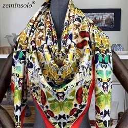 2018 Элитный бренд для женщин шелковый шарф пляжные шали Echarpe обертывания дизайнер шарфы для плюс размеры женские палантины Бандана Хиджаб