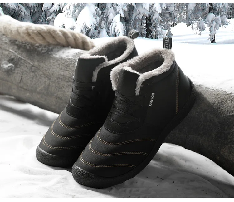 REETENE/Модная Мужская зимняя обувь; походные ботинки; мужские водонепроницаемые рабочие ботинки; однотонные зимние ботинки; теплые меховые зимние ботинки
