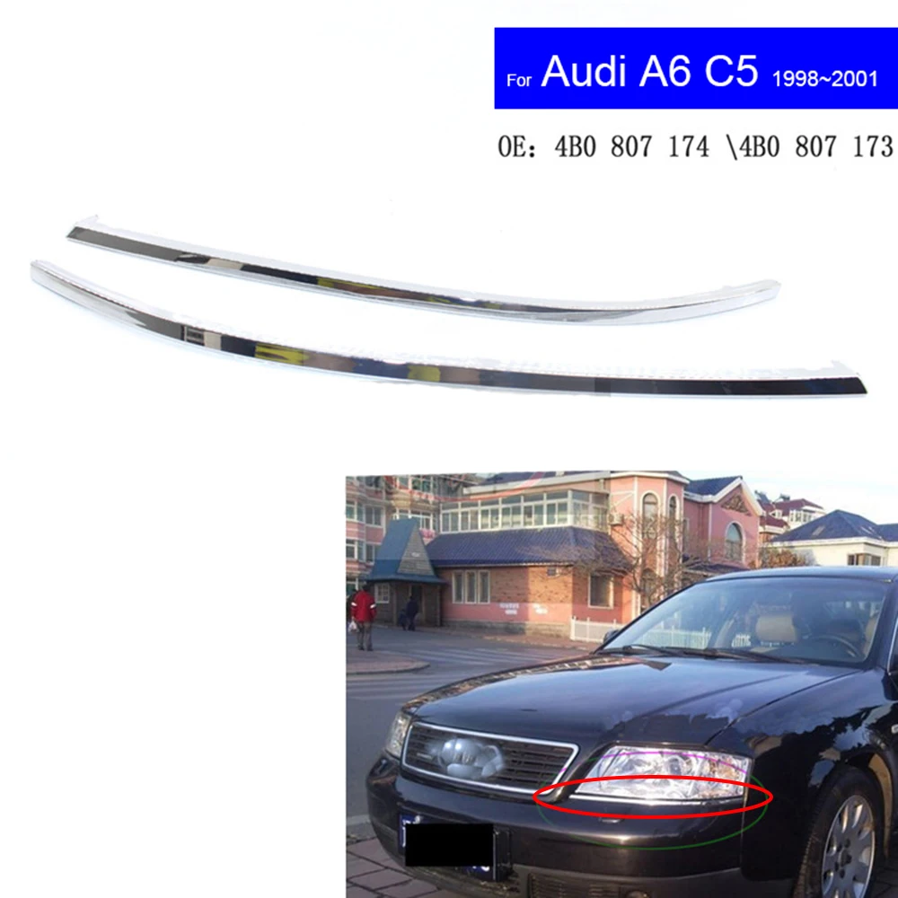 

Car Decorative Stripe Headlamp Bar Front Bar Bright Stripes for Audi A6 C5 1998~2004 2005 2006 2007 2008 Auto Front Bumper Trim
