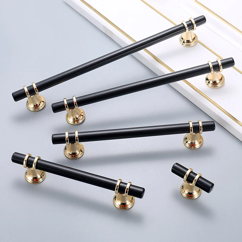 

Nordic style/Black +gold Handles for Wardrobe Elegant Cabinet Knobs and Handles T Bar Straight Furniture Handle Pull