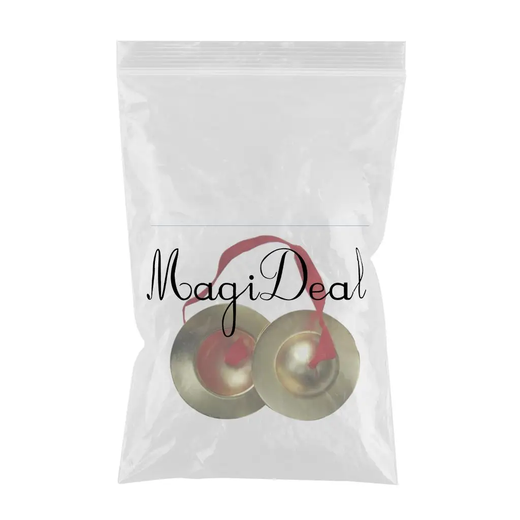 MagiDeal Kids Children Copper Hand Finger Cymbals Gong with Red Band Rhythm Percussion Musical Instrument Toys