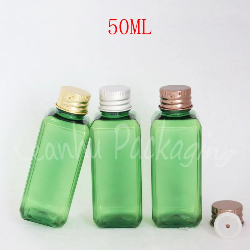 

50ML Green Square Plastic Bottle Aluminum Cap , 50CC Lotion / Toner Packaging Bottel , Empty Cosmetic Container ( 50 PC/Lot )