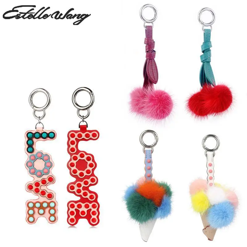 

Genuine Leather Bag Hanger Hair Ball Lightweight Organizers Bag Pendants Ice Cream Bags Parts Ornaments Women Bag Accessories