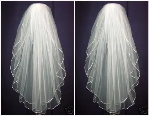 

High Quality Hot 2 Layer White Wedding Veil Bridal Veils Satin Edge With Comb Free shipping