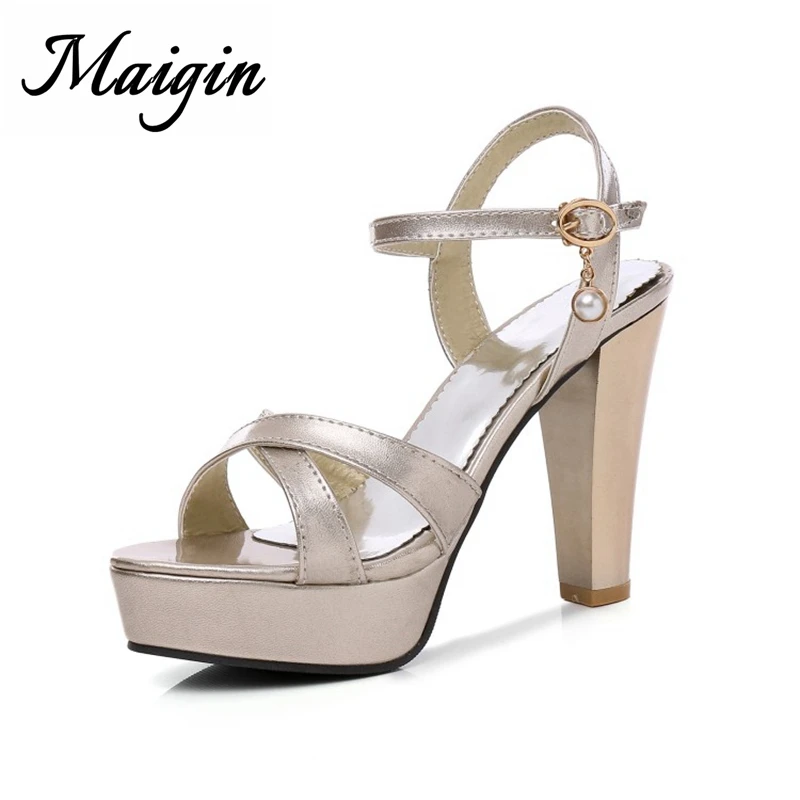 Maigin High Heels Silver&Gold Platform Sandals 2018 Fashion Peep Toe Buckle Strap Summer Sandals Comfy Female Shoes for Women