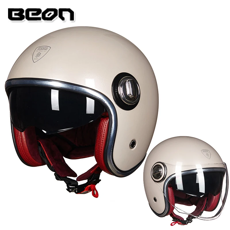 

BEON Motorbike Casco Motorcycle Helmet Vintage Moto Helmet 3/4 Open Face Capacete Biker Retro Scooter Helmet Double Visor