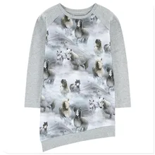 Красивое платье для маленьких девочек с длинными рукавами; Милые лошадки; Одежда для девочек с принтом; Одежда для девочек; повседневные новые модные детские платья