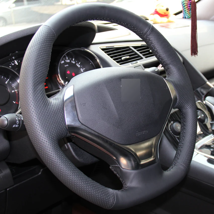 Черный PU искусственная кожа DIY ручной сшитый чехол рулевого колеса автомобиля для peugeot 3008 2013