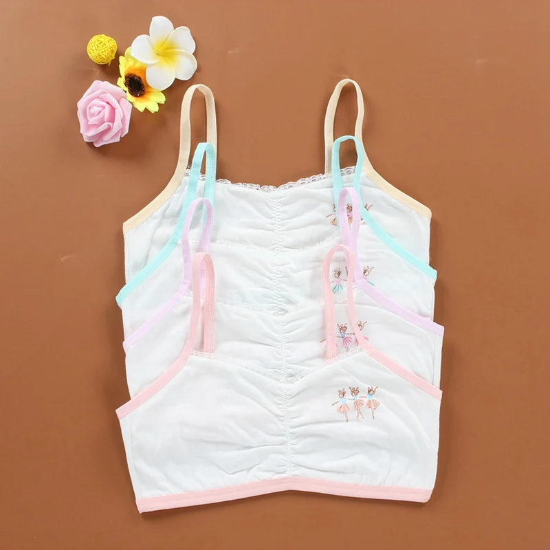 

Breathable Tanks Puberty Girls Summer Cartoon Print Seamless Double Layers Training Bra Camisoles Teenage Soft Cotton Underwear