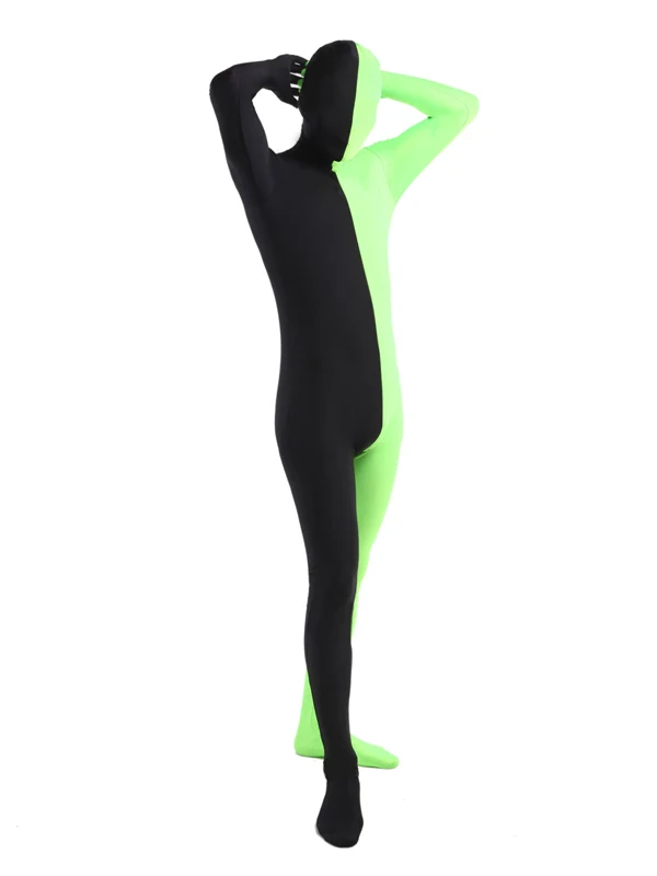 Split Green And Black Zentai Spandex Lycra Bodysuit