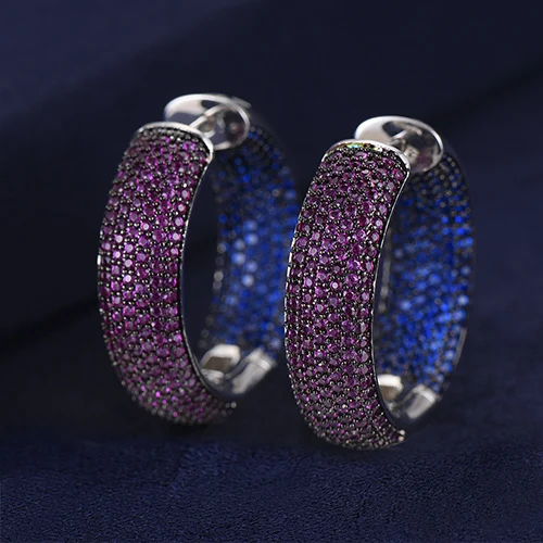 29*29 мм модные большие серьги-кольца Дубай Африканский стиль полная кубическая циркониевая инкрустация ювелирные изделия для женщин свадебный Букле д 'ореиль - Окраска металла: Bluepink