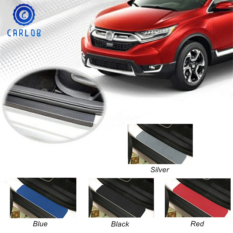 

CARLOB Universal Decal Black Blue Silver Red 4Pcs Car Styling Door Scuff Sill Step Plate Protector Carbon Fiber Style Sticker