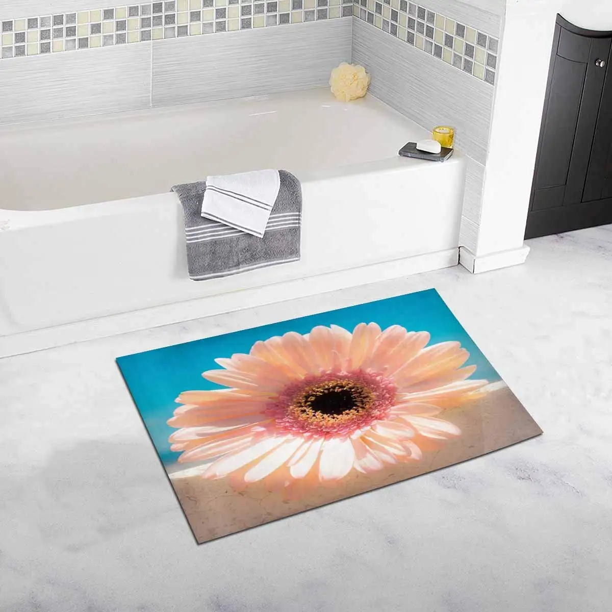 Beautiful Pink Daisy Flower Summer Plant Floor Mat Bathroom Home