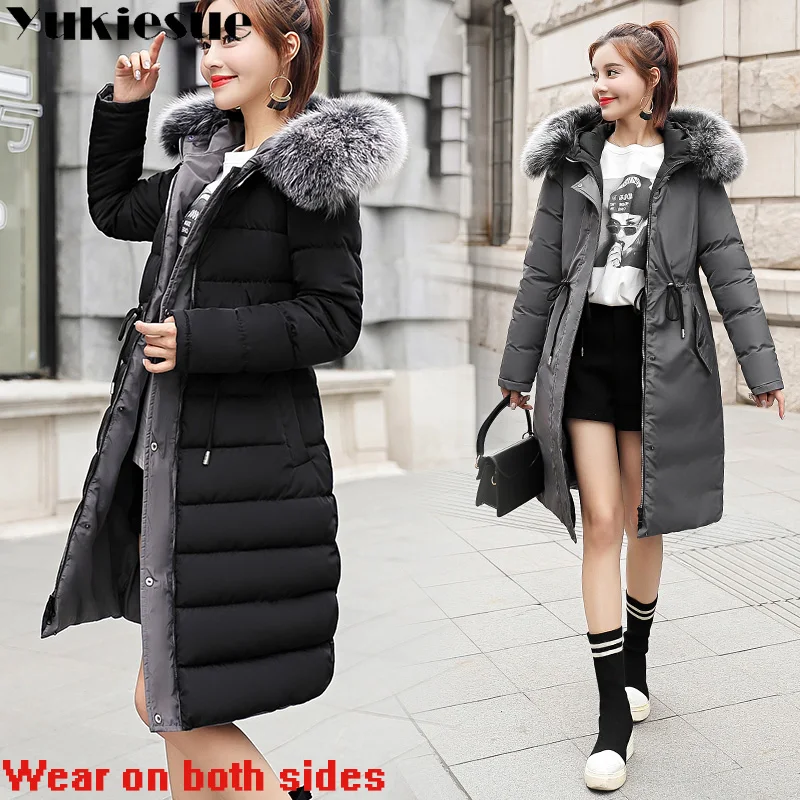 winter jacket women parka 2018 winter warm plus thick Big faux fur collar hooded coat female Plus size XXXL Women's down jacket
