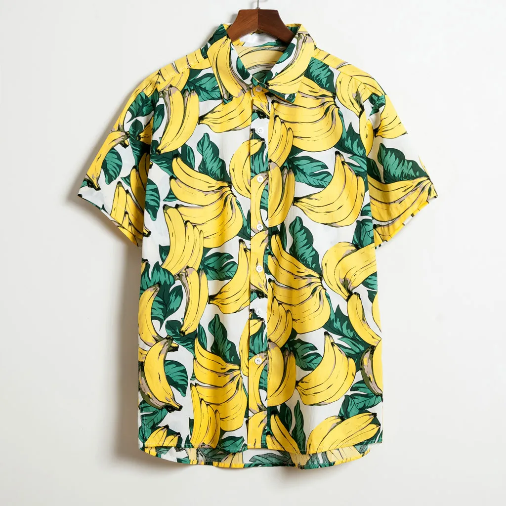 

Hawaiian Shirt 2019 Short Sleeve banana print Men Shirts Fashion Men's Casual Button down male clothing camisa masculina hombre