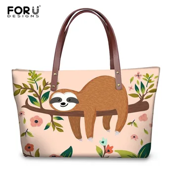 

FORUDESIGNS Cute Cartoon Sloth Printed Woman's Handbags Casual Large Tote Bags Female Shoulder Bag for Girls Bolsos Mujer 2018