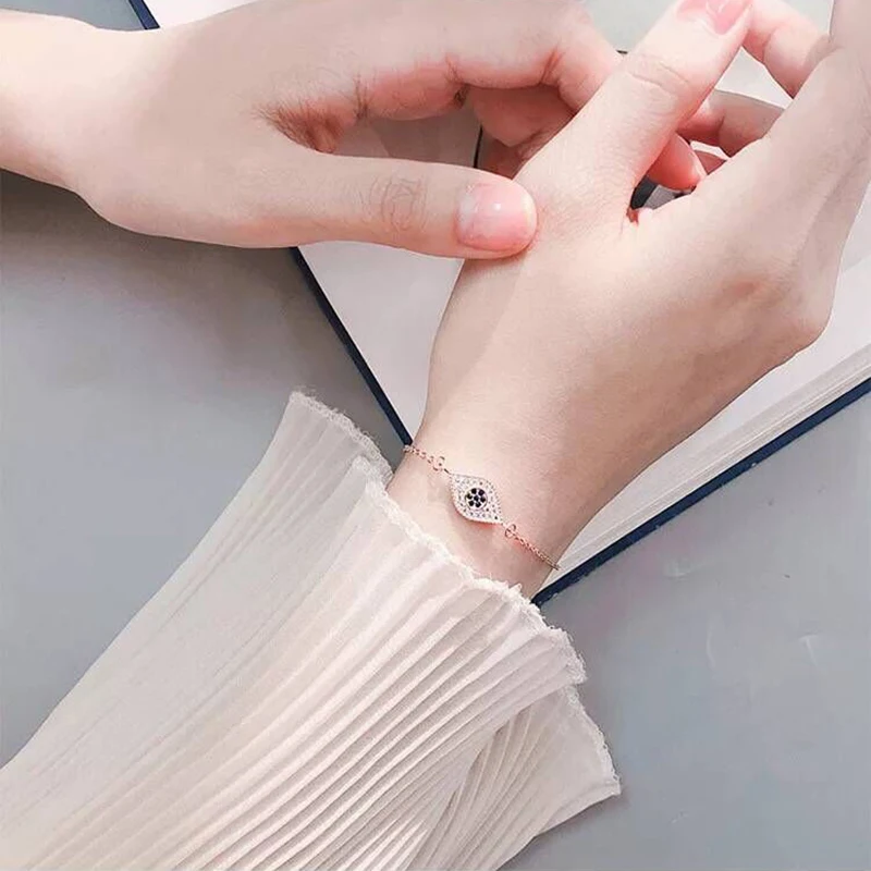 

2019 Authentic 925 Sterling Silver Eye Bracelet Green Clear Cubic Zircon Adjustable Link Chain Turkey evil eye Bracelets Jewelry