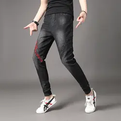 Качественные джинсы Homme брендовые новые узкие брюки с буквенным принтом Мужская одежда 2018 средняя талия повседневные мужские джоггеры