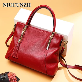 

NIUCUNZH Women Bag Ladies Genuine Leather Messenger Bags Simple Women's Handbag Large Tassel Shoulder bags Luxury Brand Bags