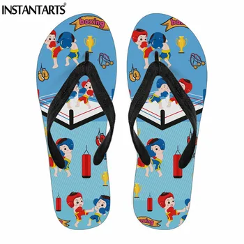 

INSTANTARTS Cartoon Boxing Printing Men's Summer Flip Flops Comfortable Rubber Slippers for Boys Male Non-slip Beach Sandal Man