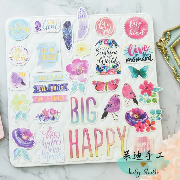 

105pcs/lot Bronzing Colorful flowers bird feather translucent Decorative Stickers DIY Scrapbooking planner Album Sticker Escolar