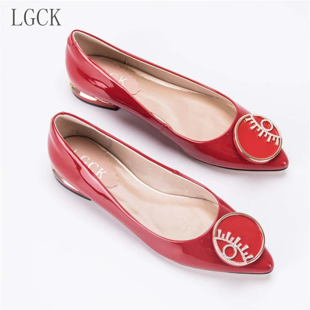 

Plus Size 34-43 Genuine Leather Women Shoes Fashion Leisure Spring Pointy Bling Rhinestone Flats Shoes Patent Leather Crystal