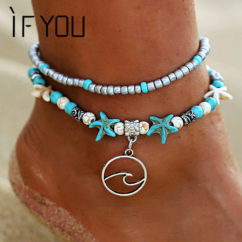 IF YOU Bohemia Waves Starfish Foot Anklets Bracelet for Leg For Ladies Women Boho Fashion Summer Beach Men Anklet Jewelry New IF YOU Bohemia Waves Starfish Foot Anklets Bracelet for Leg For Ladies Women Boho Fashion Summer Beach Men Anklet Jewelry New