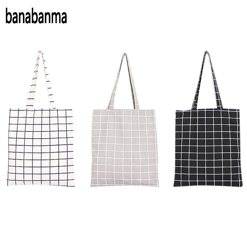 Banabanma Women Student Cotton Linen Fashion Plaid Shoulder Tote Handbag Eco Shopping Large Capacity Canvas Purse Pouch ZK25 Banabanma Women Student Cotton Linen Fashion Plaid Shoulder Tote Handbag Eco Shopping Large Capacity Canvas Purse Pouch ZK25