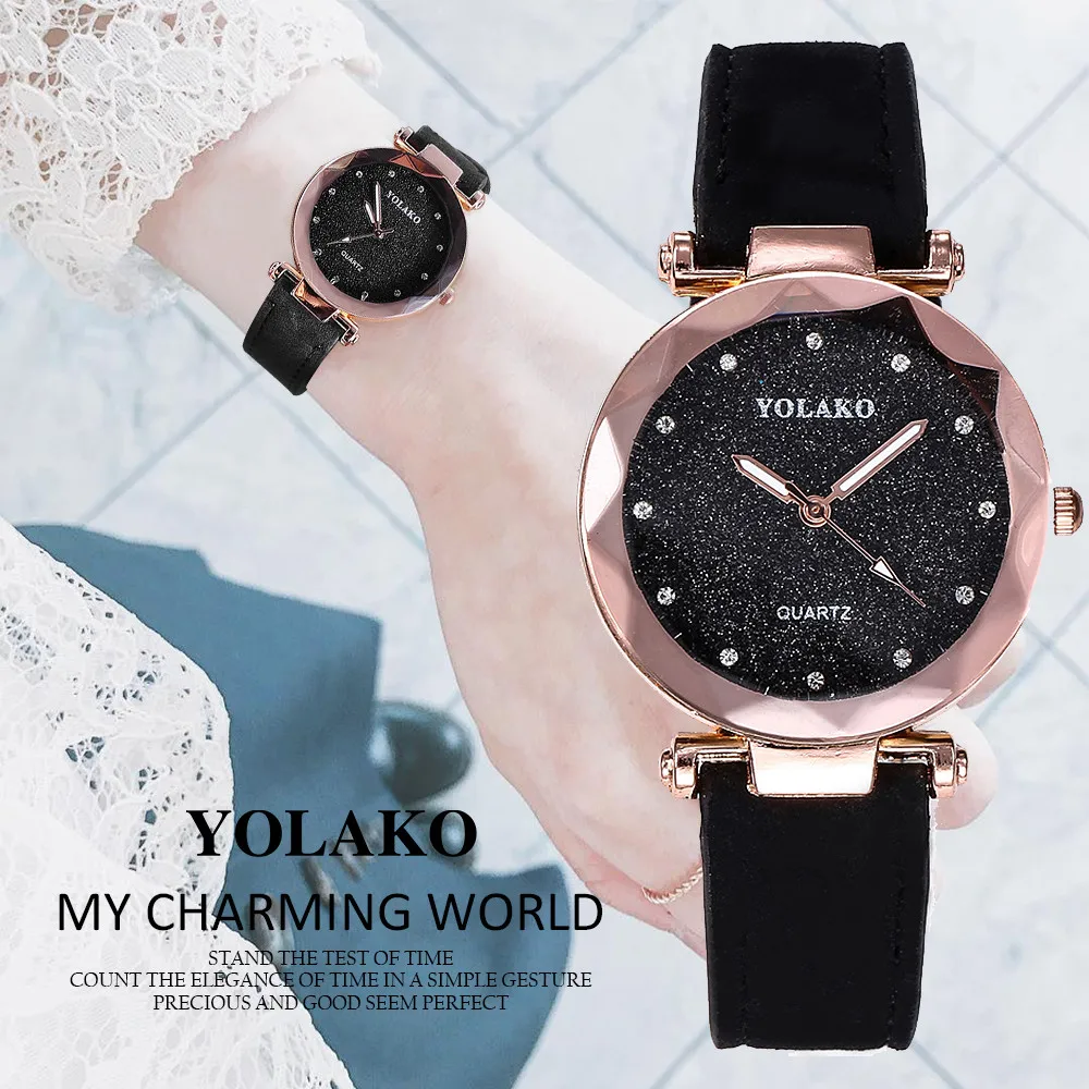 

2018 Top Luxury Brand Women Watches Personality romantic starry sky Wrist Watch Leather Rhinestone Designer Ladies Clock gifts