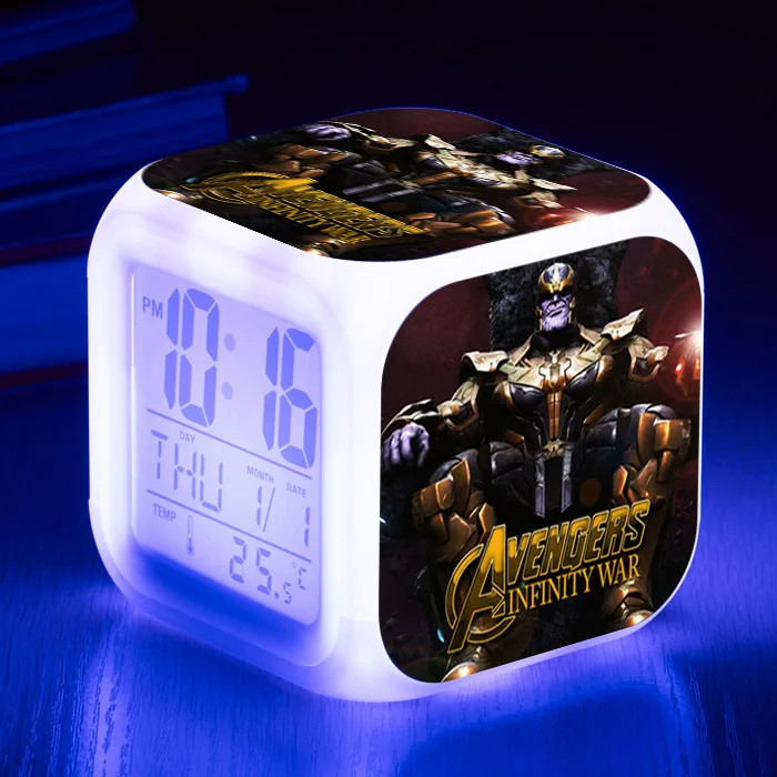Avengers Endgame Alarm Clock wake up light Digital Alarm Clock Kids Toys LED Clock Color Changing table reveil wekker - Color: 10