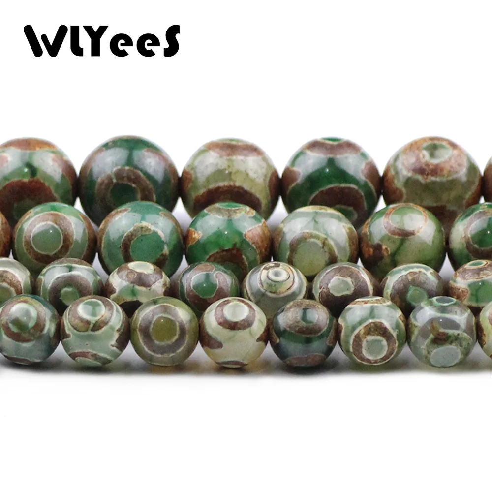 WLYeeS китайские тибетские бусины в виде глаз ДЗИ, натуральный зеленый сердолик, 8-12 мм, круглые бусины для изготовления браслетов своими руками, аксессуары