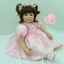 60 см, мягкая силиконовая виниловая кукла-Реборн, игрушка, розовое платье, Реалистичная кукла принцессы для малышей, детская игрушка для новорожденных, прекрасный подарок на день рождения