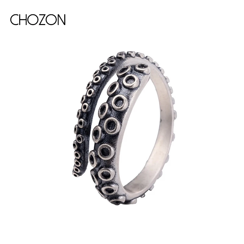 

S925 Sterling Silver Black Octopus Ring Personality Punk Resizable Opening Unisex Vintage Sliver Finger Ring 2019 New Arrival