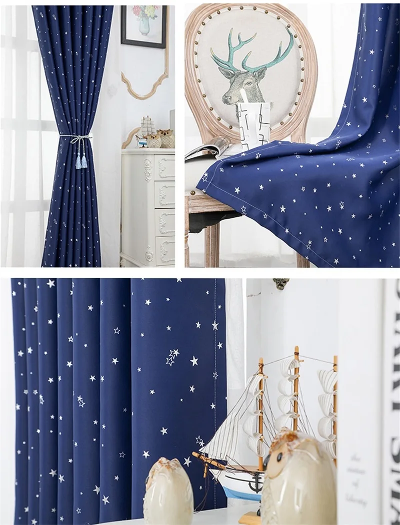 Затемненные розовые шторы с принтом серебряной звезды для гостиной, спальни, теплоизолированные драпировки для детской комнаты, синие шторы WP123#3