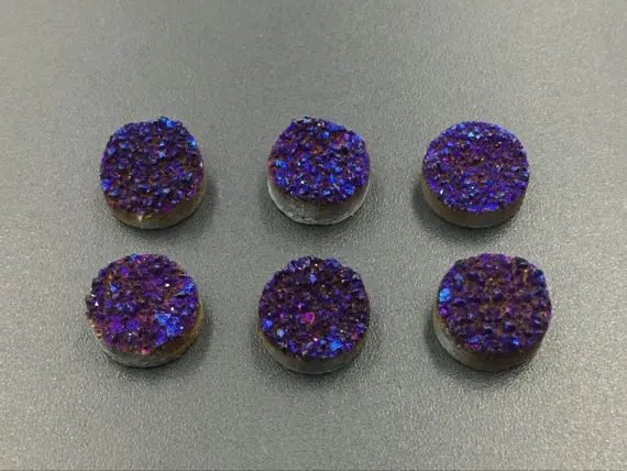 

4pcs Titanium Druzy Cabochons 6/8/10/12mm Round Titanium Purple Druzy Cabochon Coin beads Flat back Druzy agate Drusy Stunning D