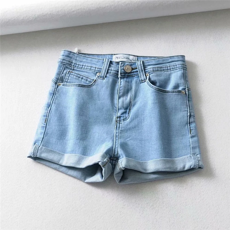 light blue Винтажные шикарные женские свободные джинсовые шорты с высокой талией, шорты для фитнеса с хлопковыми карманами, короткие джинсы для бега - Цвет: light blue