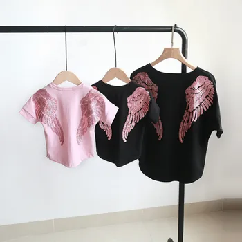 

Tshirt for Mother Daughter Summer Dress Family Matching Outfits Angel Wings Embroidery Women Girl Tops Fashion Clothes Dresses