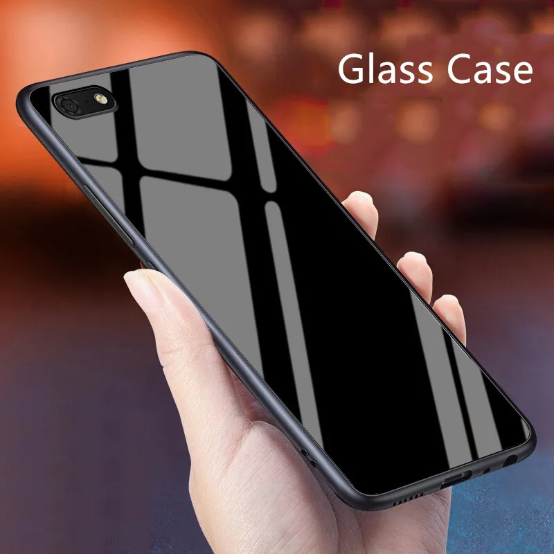 

For Huawei Honor 7A 5.45 Russian Glass Case Luxury Silicone Soft Frame+Glass Back Cover Accessory For Honor7A Dua-L22