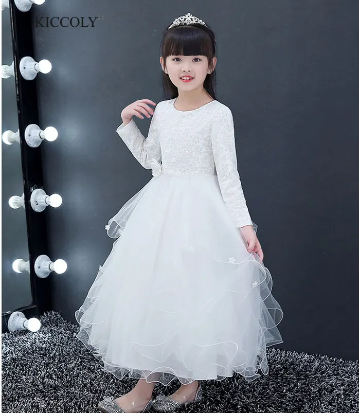 

Girls Dress 2018 Spring Autumn Long sleeves Mesh Girls Clothes Children Applique Lace Princess Dress Baby Girls Beading Dress