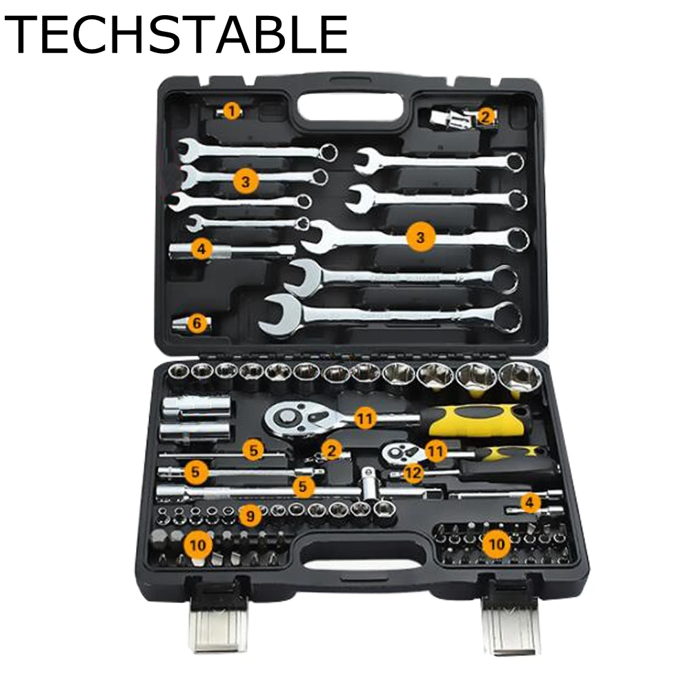 

TECHSTABLE 82pcs Auto Repair Tool Set Car care combination ratchet wrench manual set of automotive hardware tools
