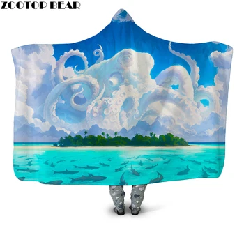 

Beach 3D printing Quilts Fashion Boho Style Anime Animal Hooded Blanket Adult Bedding Soft Fleece Blankets Wearable Brand Cloak